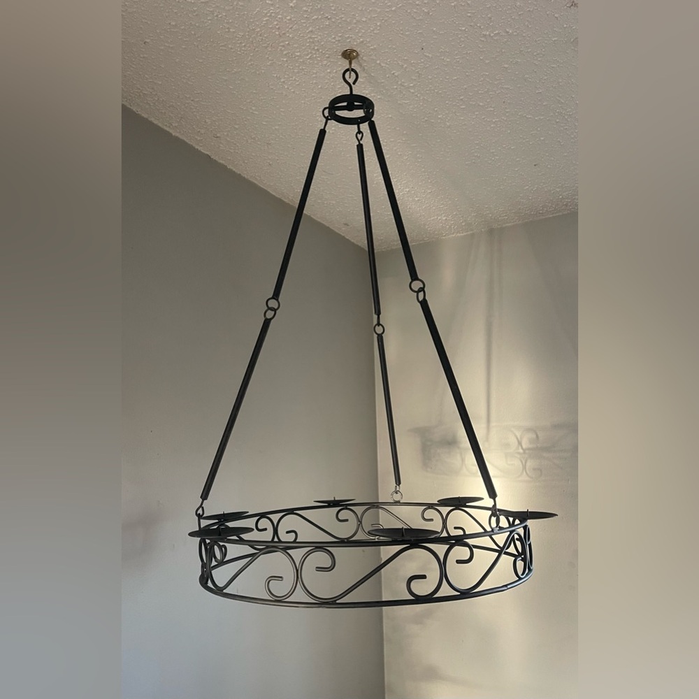 Black Wrought Iron Hanging Candle Chandelier